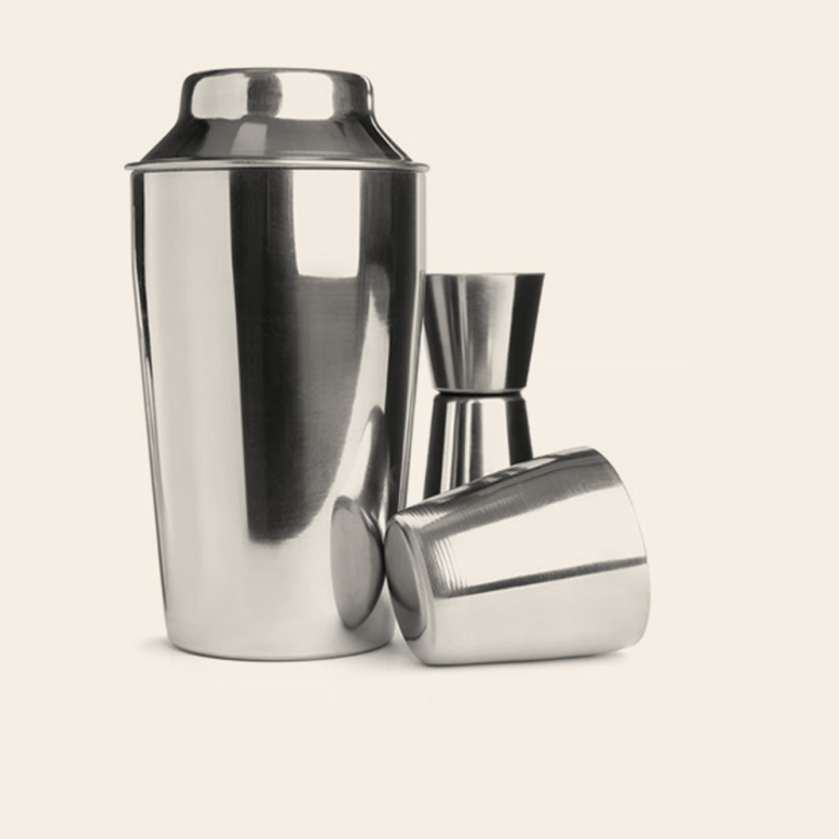 Cocktail shaker, jigger, and bar tools